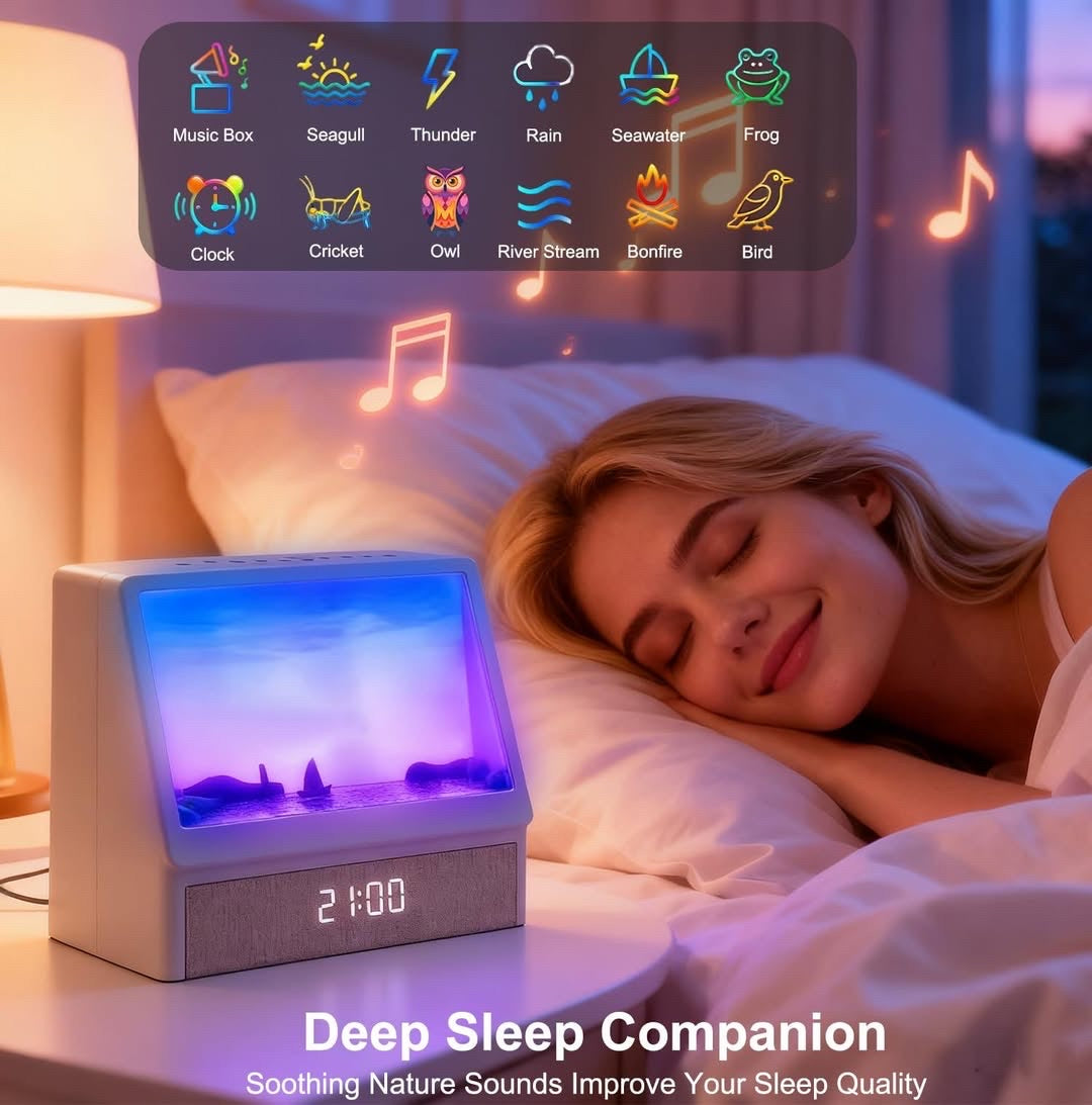 Smart Bedside Alarm Clock with Illuminated Horizon Display