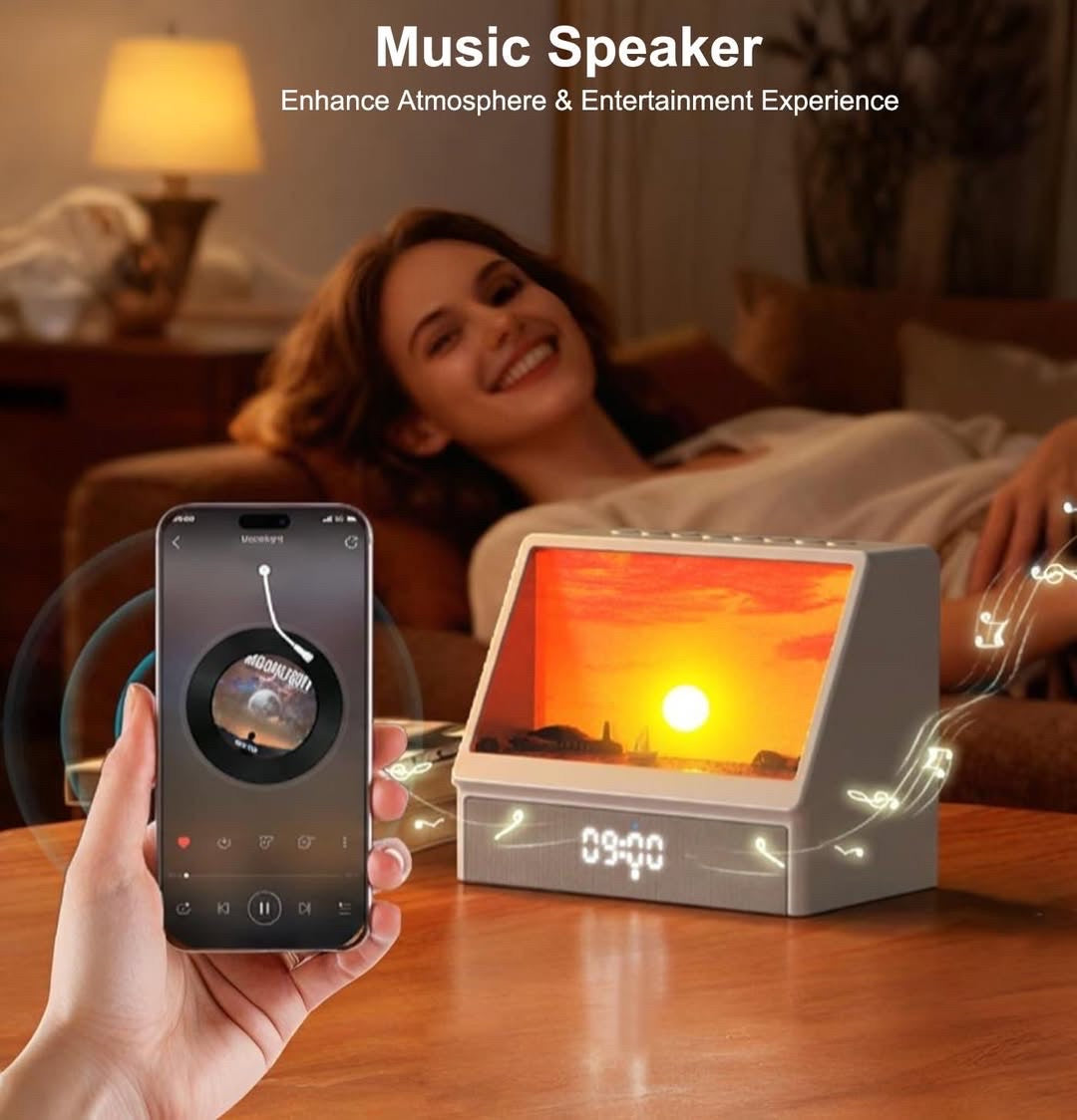 Smart Bedside Alarm Clock with Illuminated Horizon Display