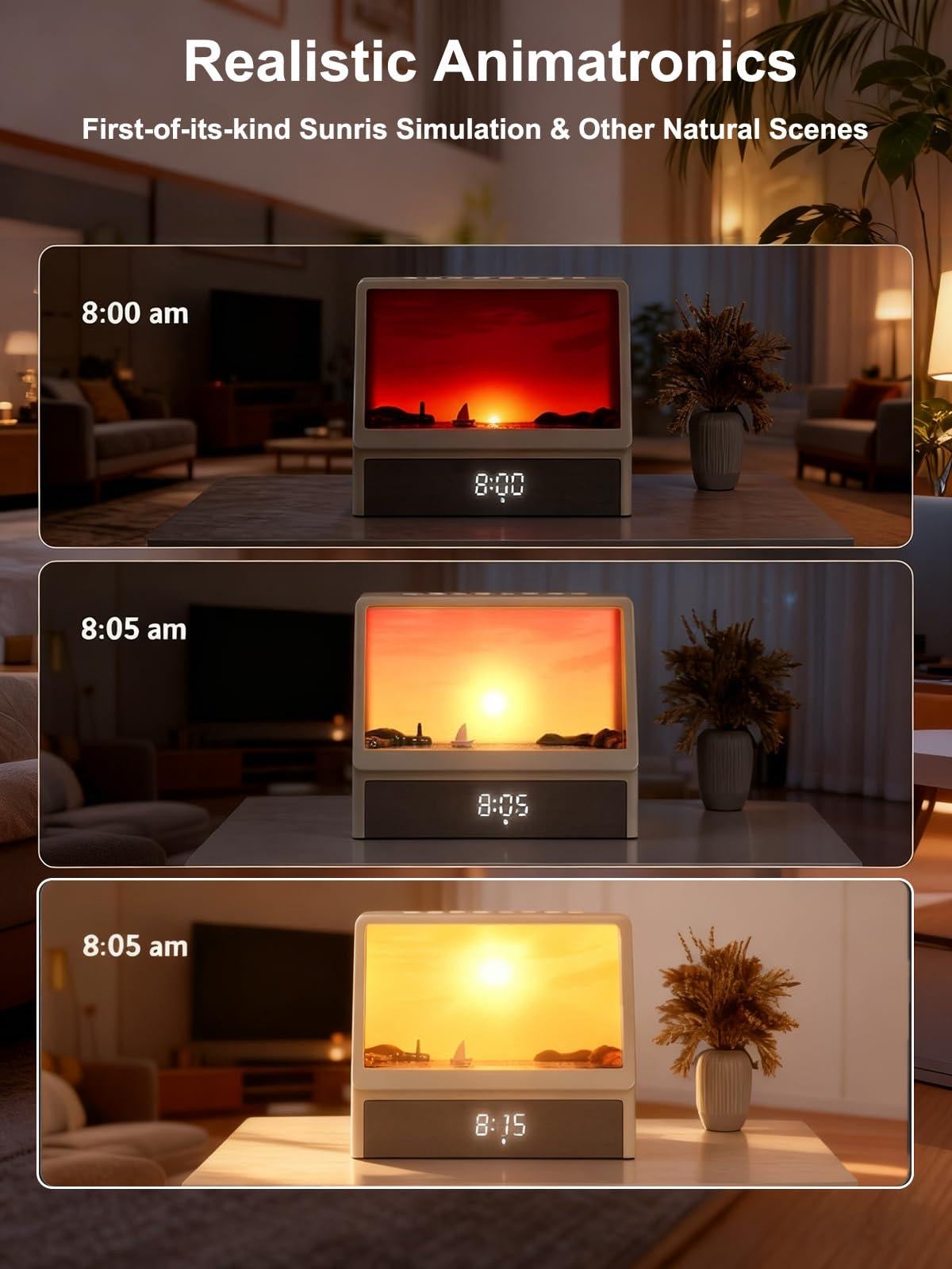 Smart Bedside Alarm Clock with Illuminated Horizon Display