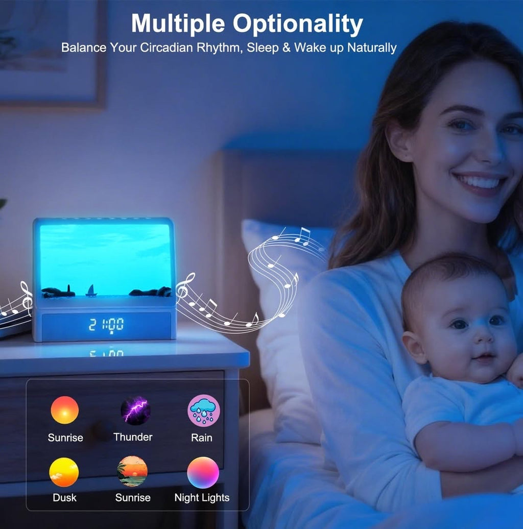 Smart Bedside Alarm Clock with Illuminated Horizon Display